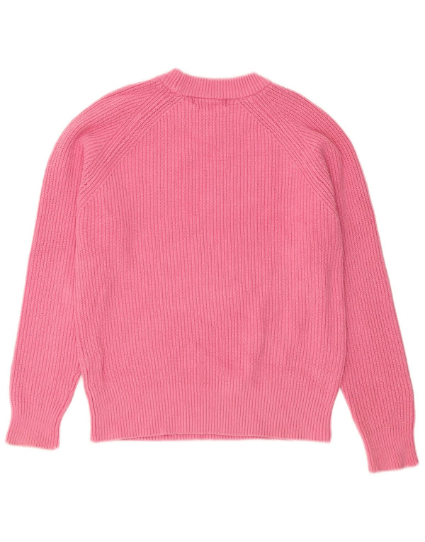 Marks & Spencer Womens Crew Neck Jumper Sweater UK 10 Small Pink Cotton