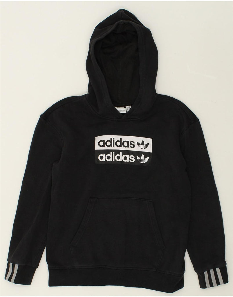 ADIDAS Boys Graphic Hoodie Jumper 11-12 Years Black Cotton | Vintage Adidas | Thrift | Second-Hand Adidas | Used Clothing | Messina Hembry 