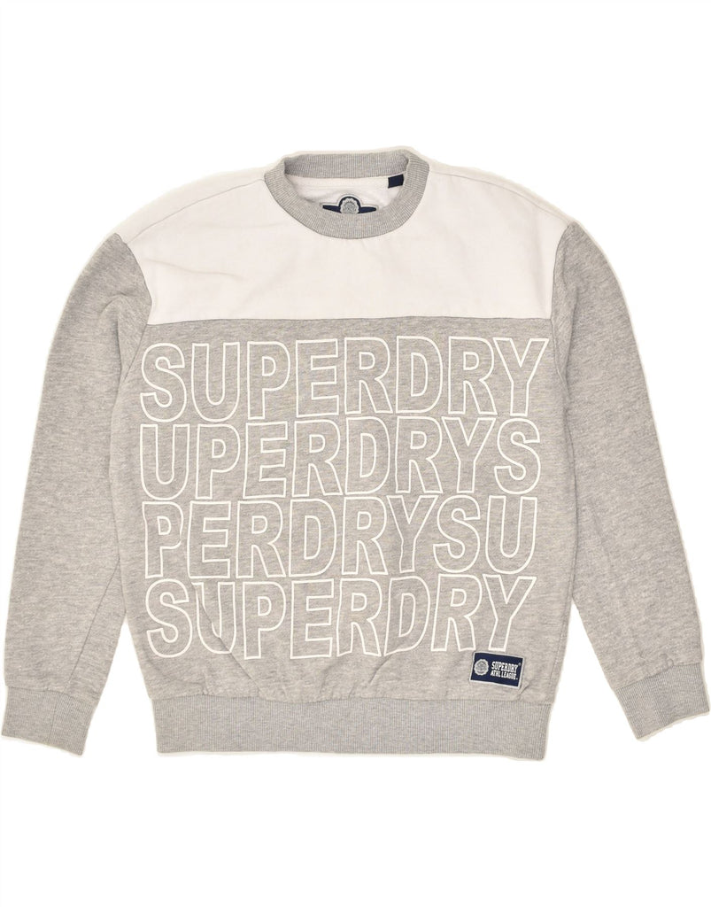 SUPERDRY Womens Oversized Graphic Sweatshirt Jumper UK 10 Small Grey | Vintage Superdry | Thrift | Second-Hand Superdry | Used Clothing | Messina Hembry 