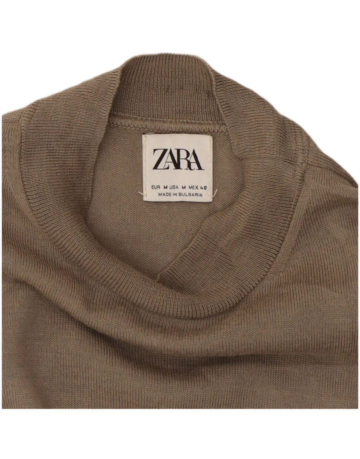 Zara Womens Crew Neck Jumper Sweater UK 14 Medium Brown