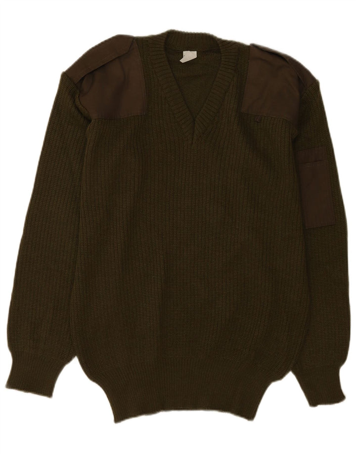 Vintage Mens Military V-Neck Jumper Sweater Large Khaki
