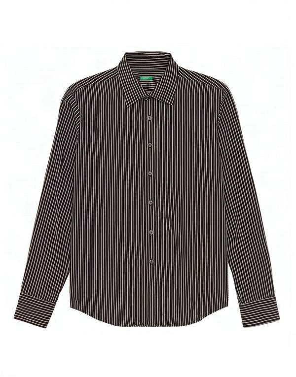 Benetton Womens Shirt UK 12 Medium Black Pinstripe Cotton