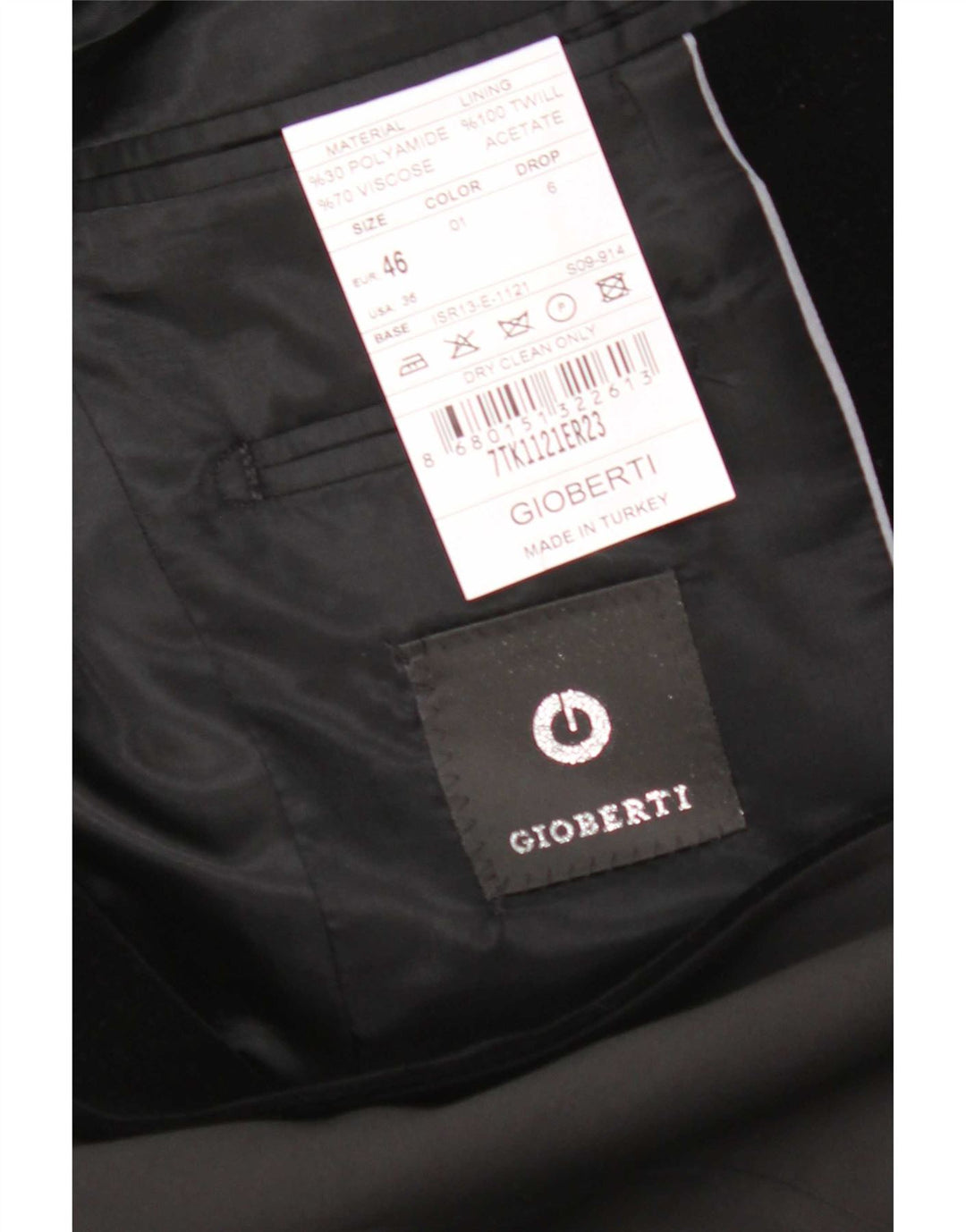 Gioberti Mens 1 Button Blazer Jacket EU 46 Small Black Viscose