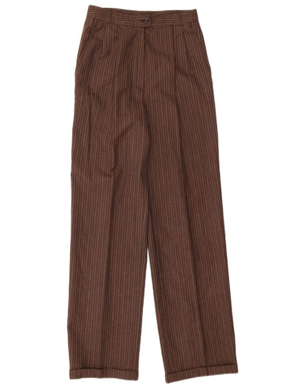 Vintage Womens High Waist Pegged Suit Trousers W26 L31 Brown Pinstripe