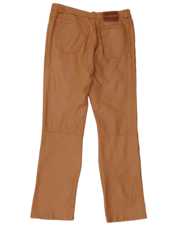 J.J.Scott Womens Straight Leather Trousers W28 L27 Brown