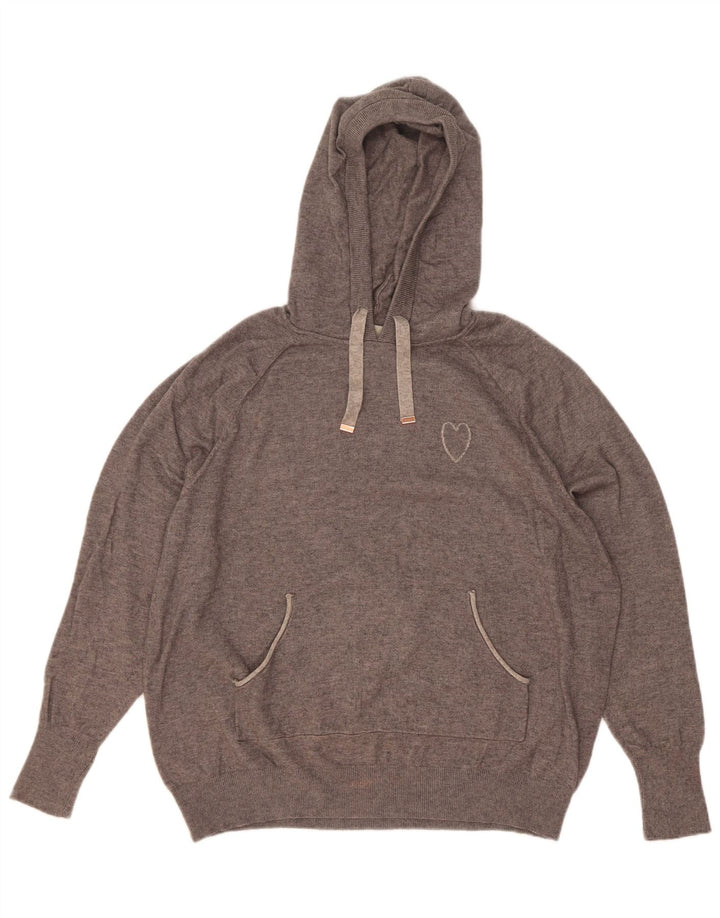 Oasis Womens Hooded Jumper Sweater UK 14 Medium Grey Flecked Viscose