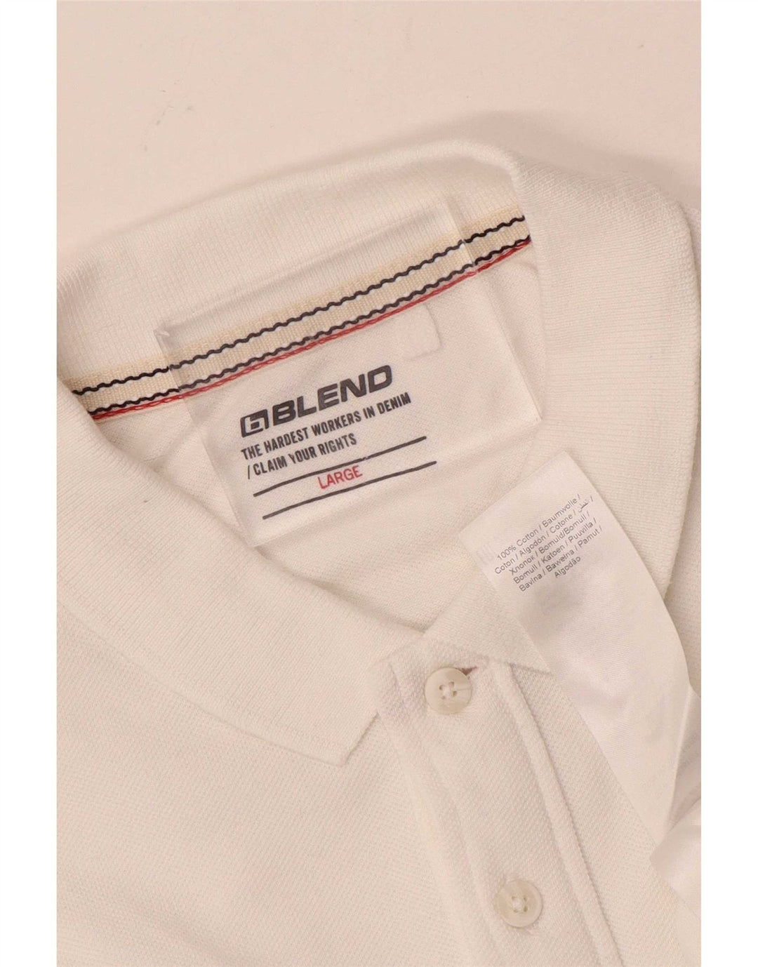 Blend Mens Polo Shirt Large White Striped Cotton