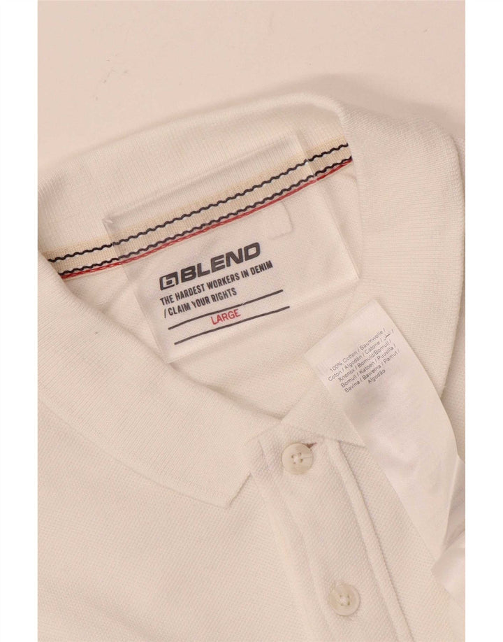 Blend Mens Polo Shirt Large White Striped Cotton