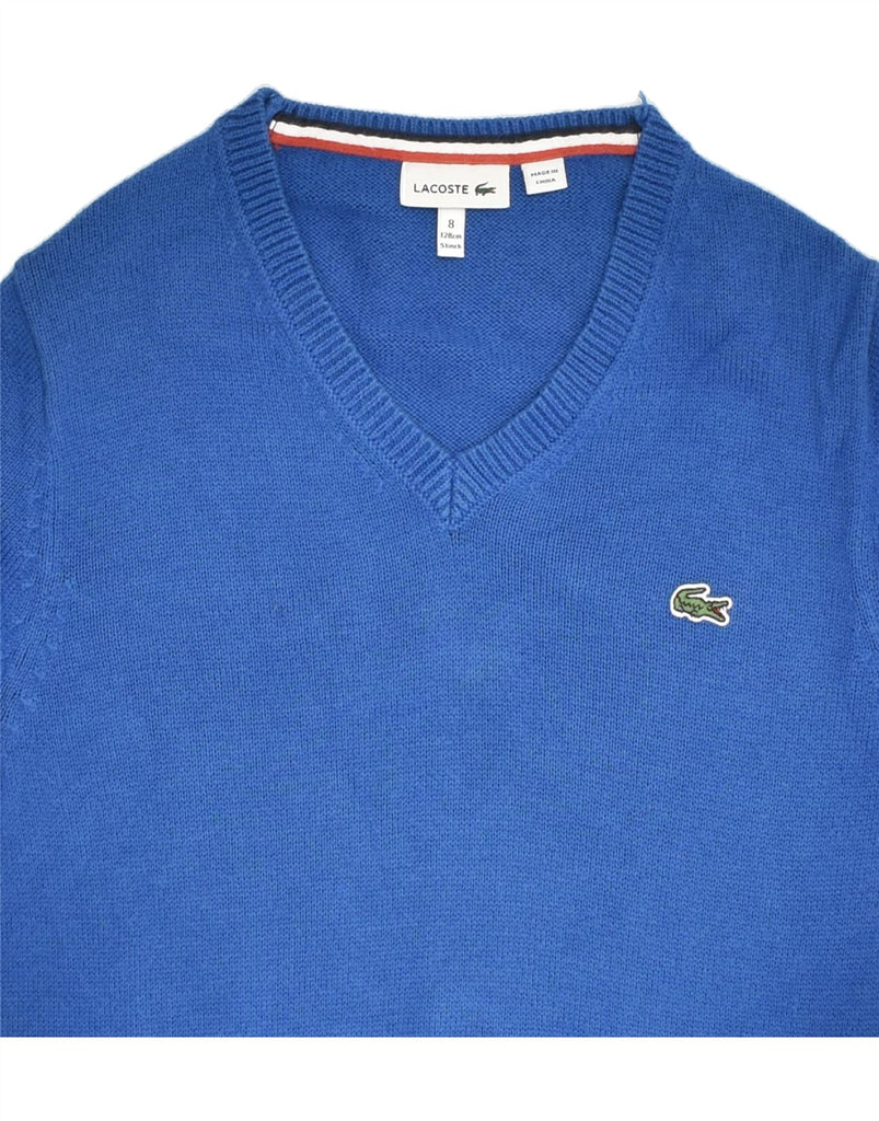 LACOSTE Boys V-Neck Jumper Sweater 7-8 Years Blue Cotton | Vintage Lacoste | Thrift | Second-Hand Lacoste | Used Clothing | Messina Hembry 