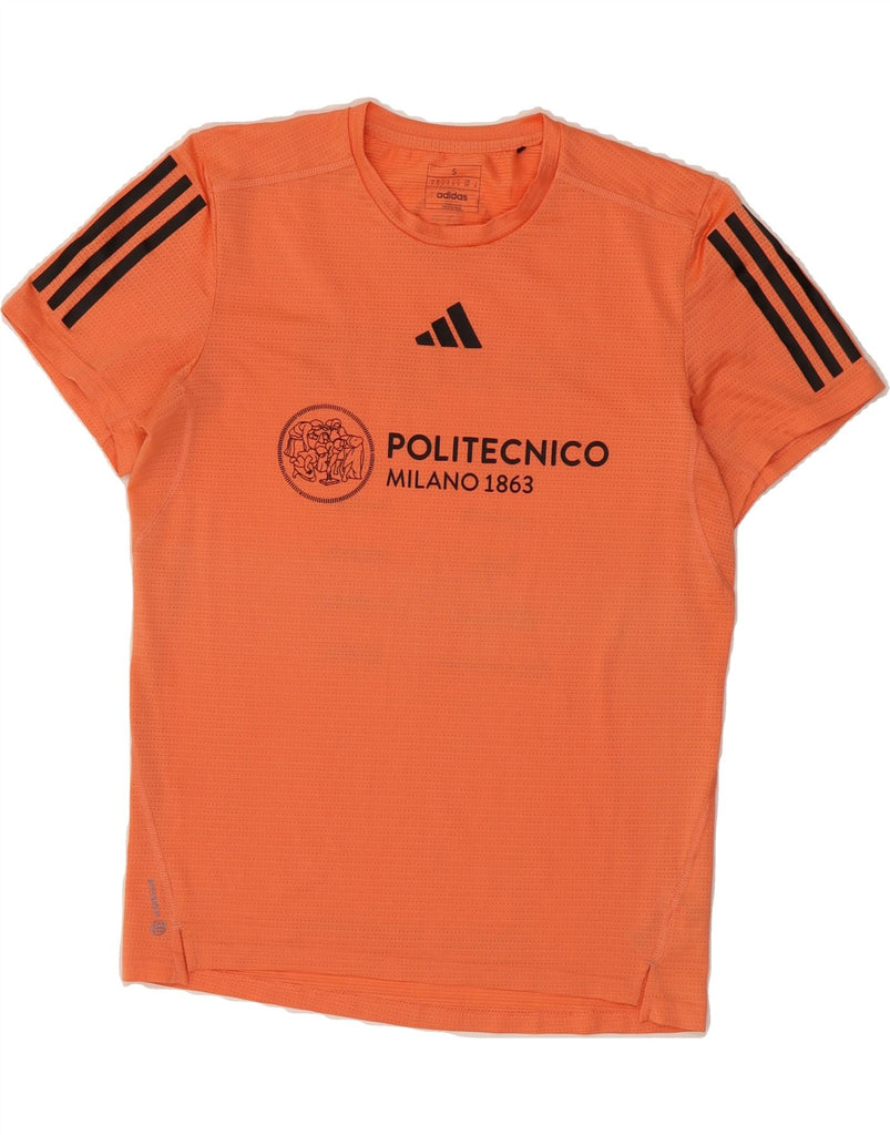 ADIDAS Mens Milano Graphic T-Shirt Top Small Orange Polyester Vintage Adidas and Second-Hand Adidas from Messina Hembry 