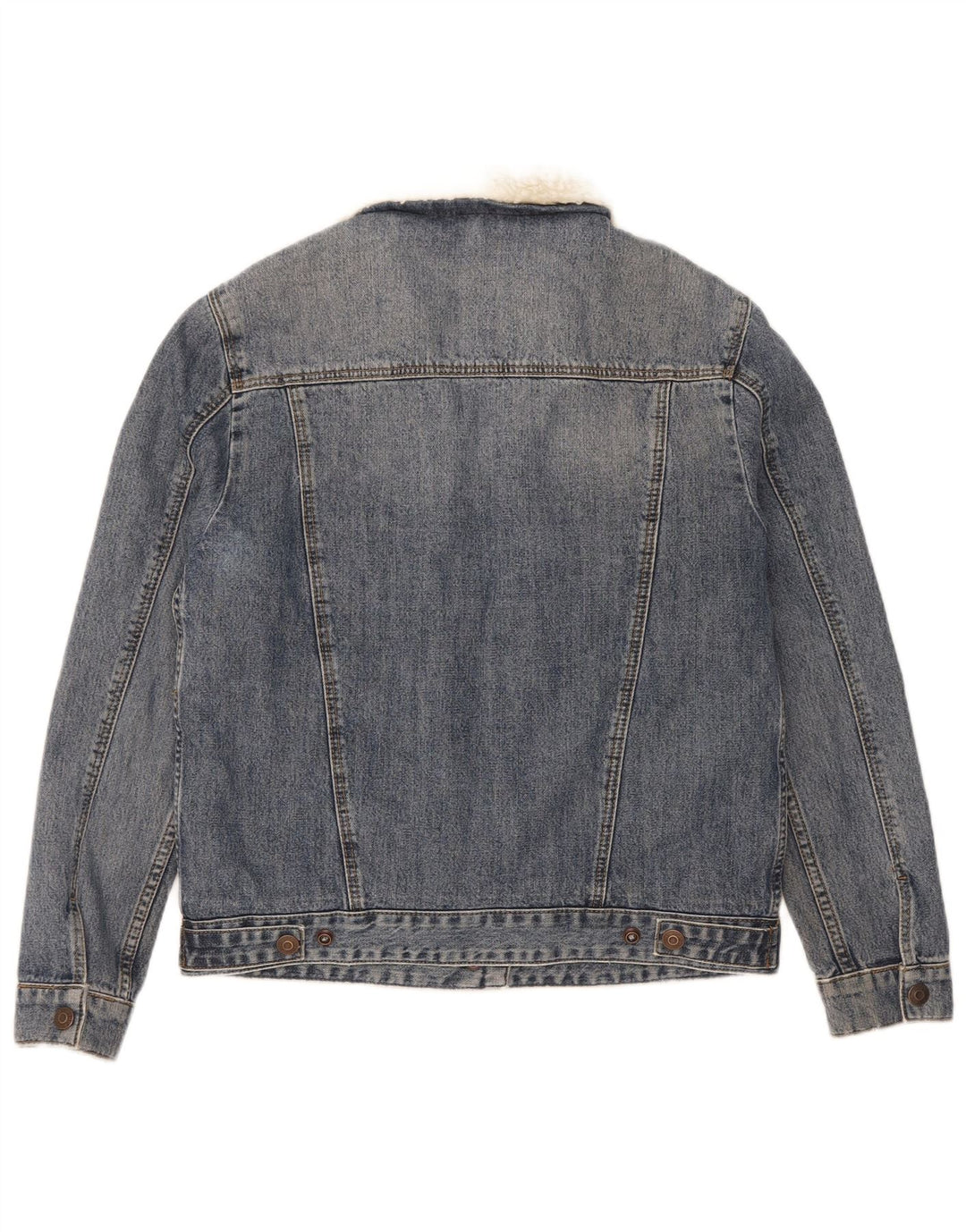 Topshop Womens Sherpa Denim Jacket UK 8 Small Blue Cotton