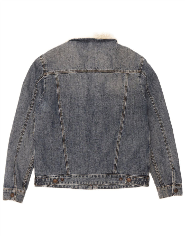 Topshop Womens Sherpa Denim Jacket UK 8 Small Blue Cotton