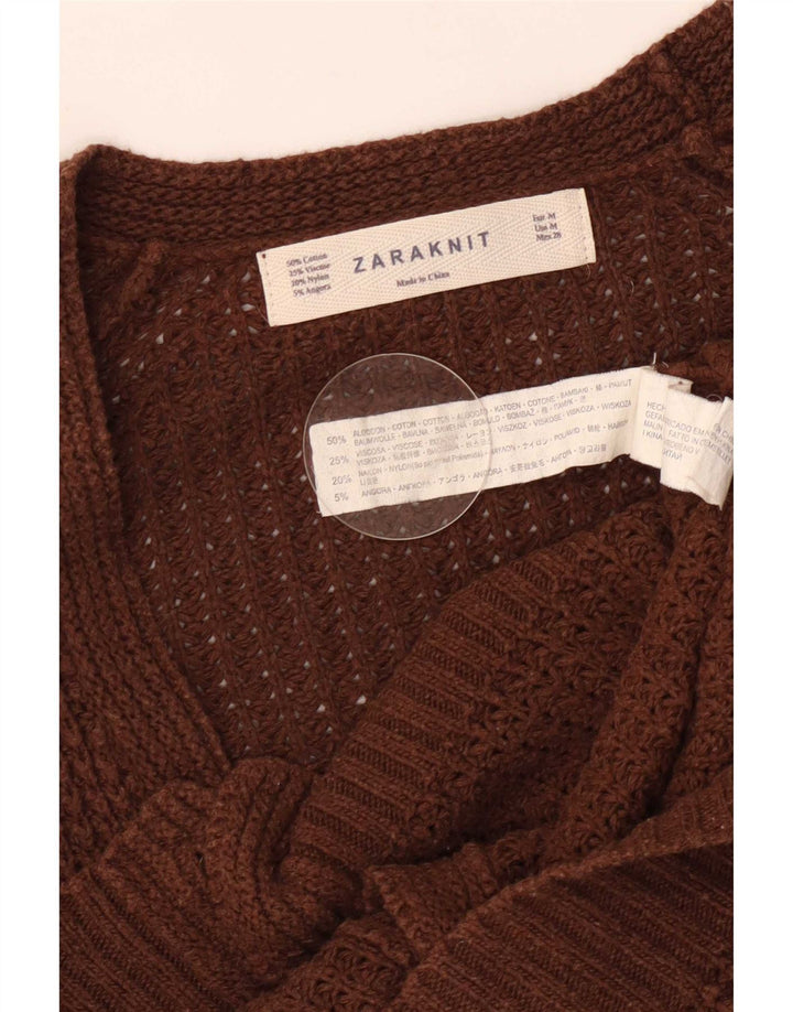 Zara Womens Cardigan Sweater UK 12 Medium Brown Cotton