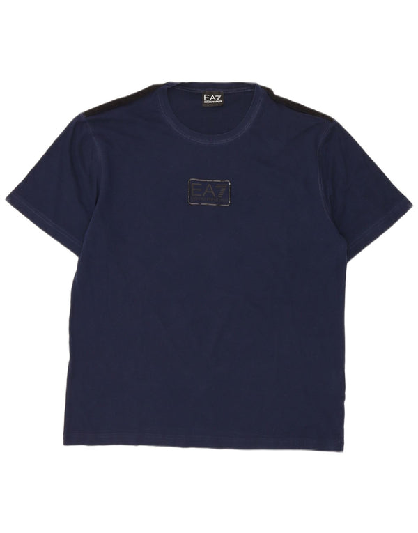 Emporio Armani Womens Graphic T-Shirt Top UK 16 Large Navy Blue Cotton