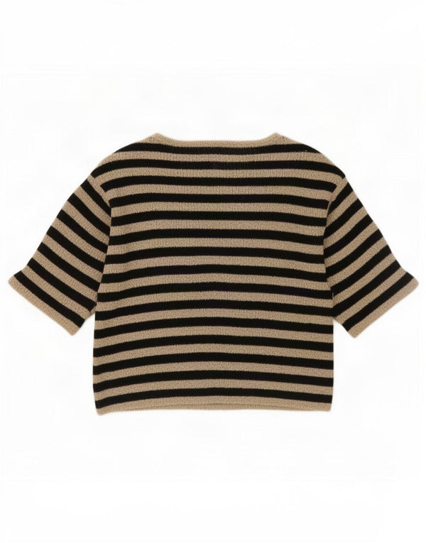 Zara Womens Short Sleeve Boat Neck Jumper Sweater UK 16 Large Black Striped