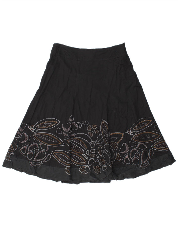 MONSOON Womens Abstract Pattern A-Line Skirt UK 10 Small W30 Black Cotton