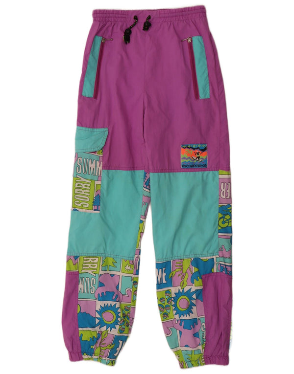 Vintage Womens Graphic Cargo Tracksuit Trousers Joggers IT 44 Medium Purple