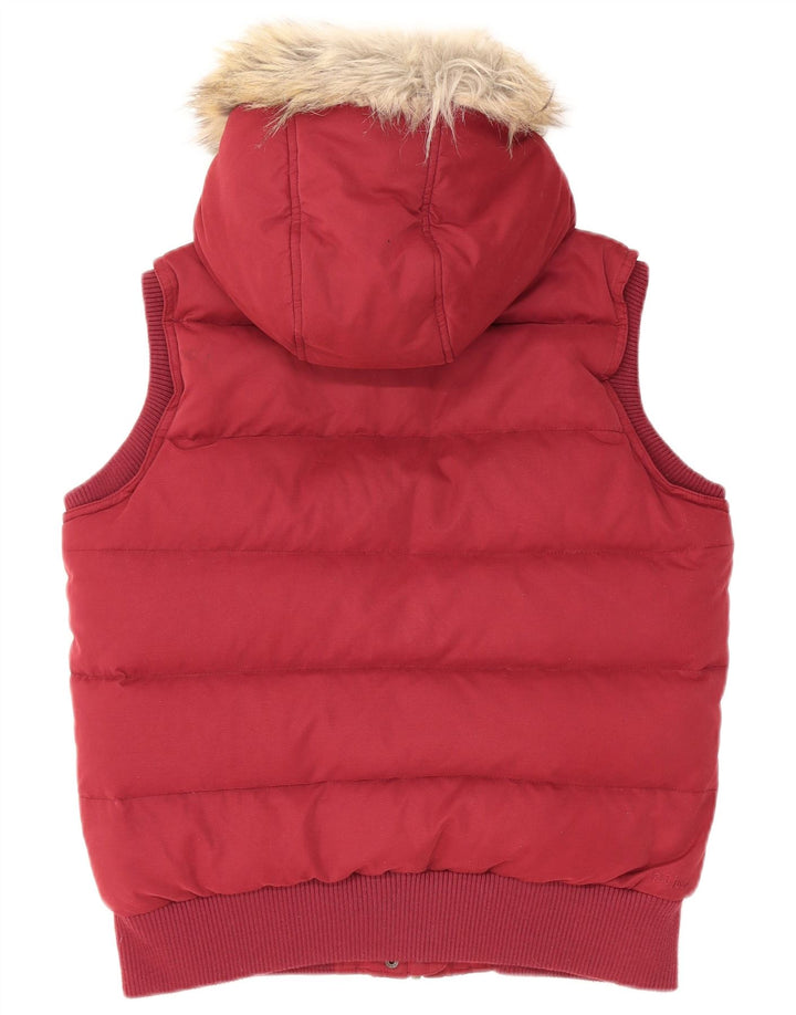 FAT FACE Womens Hooded Padded Gilet UK 12 Medium Burgundy Polyester