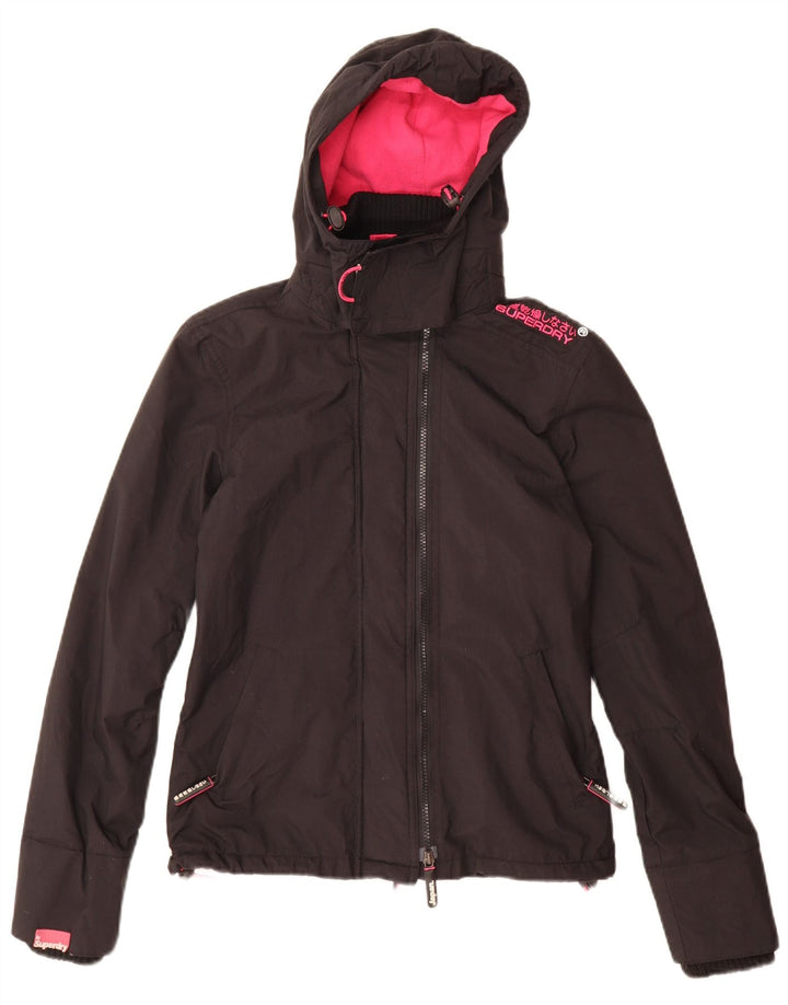 Superdry Womens Windcheater Hooded Windbreaker Jacket UK 10 Small Black