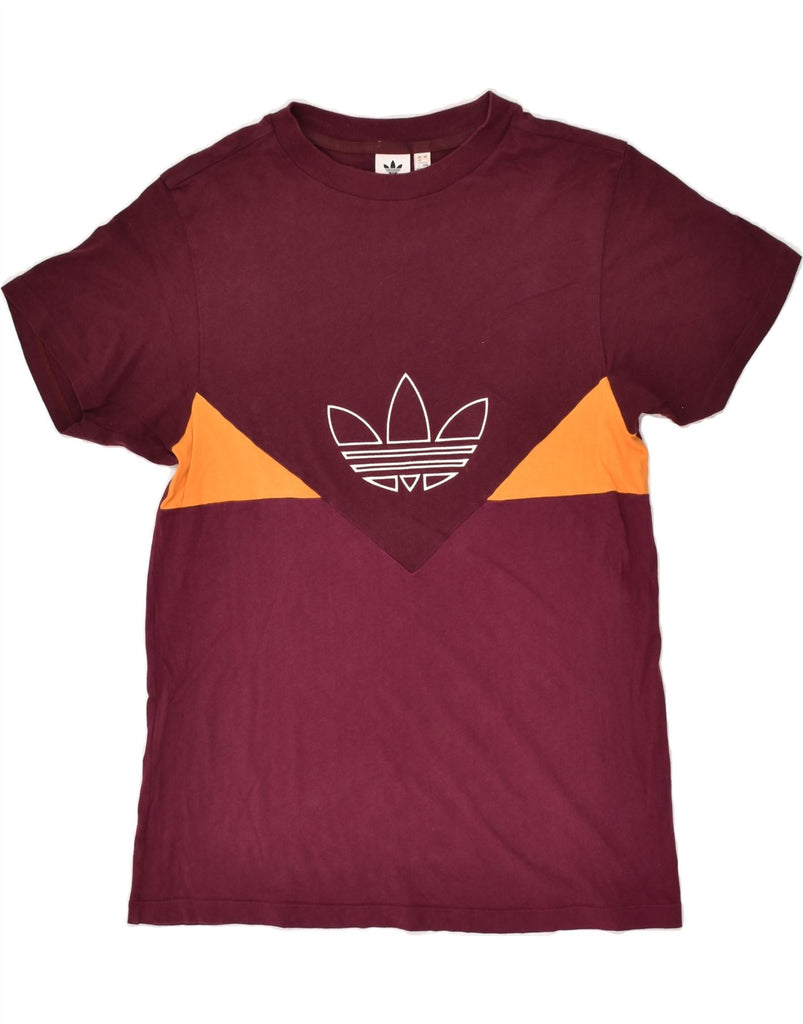 ADIDAS Womens Graphic T-Shirt Top UK 12 Medium Burgundy Colourblock Cotton | Vintage Adidas | Thrift | Second-Hand Adidas | Used Clothing | Messina Hembry 