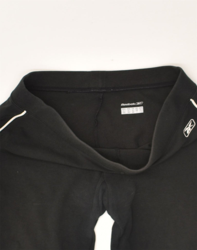 REEBOK Womens Capri Tracksuit Trousers UK 14 Large Black Cotton | Vintage Reebok | Thrift | Second-Hand Reebok | Used Clothing | Messina Hembry 