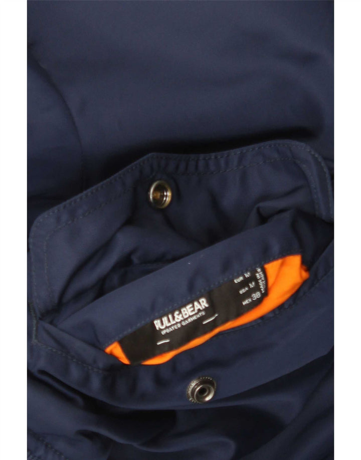 Pull & Bear Mens Bomber Jacket UK 38 Medium Navy Blue Colourblock