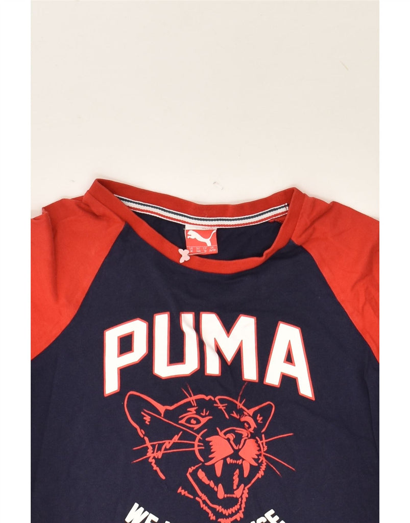 PUMA Boys Graphic T-Shirt Top 9-10 Years Medium Navy Blue Colourblock | Vintage Puma | Thrift | Second-Hand Puma | Used Clothing | Messina Hembry 