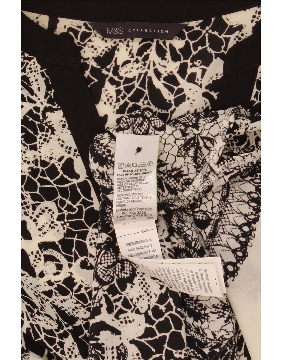 Marks & Spencer Womens Shirt Blouse UK 20 2XL Black Floral Polyester