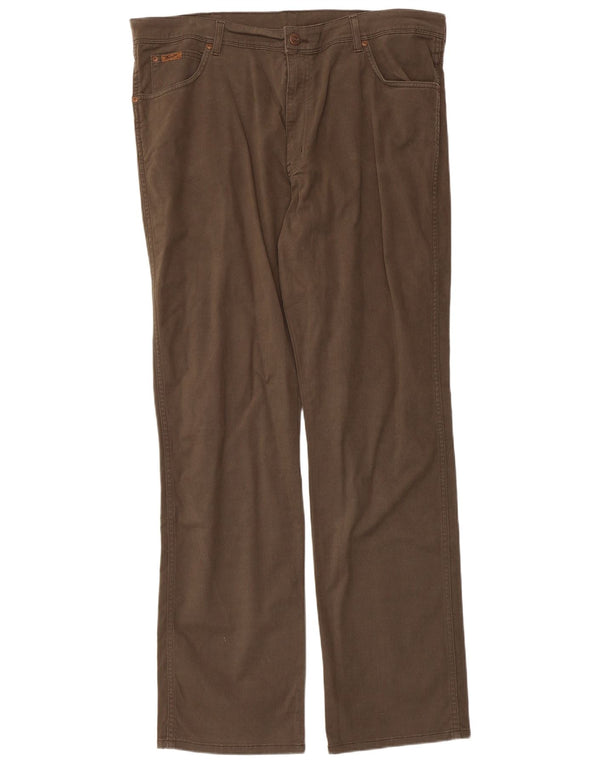Wrangler Mens Straight Casual Trousers W40 L33 Beige Herringbone