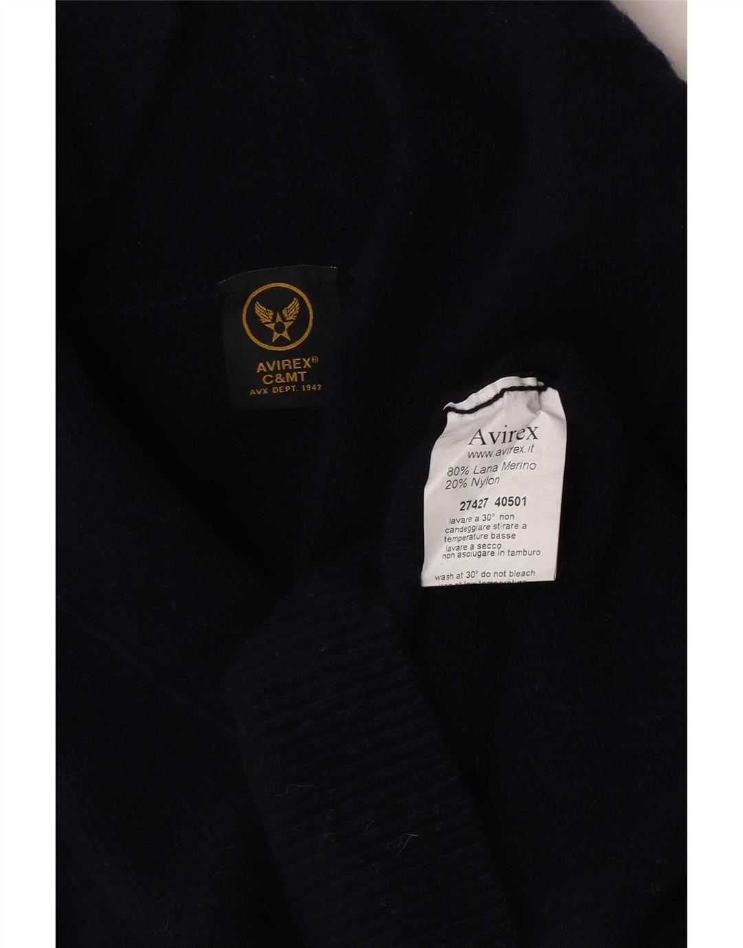 Avirex Mens Shawl Neck Jumper Sweater Medium Navy Blue Merino Wool