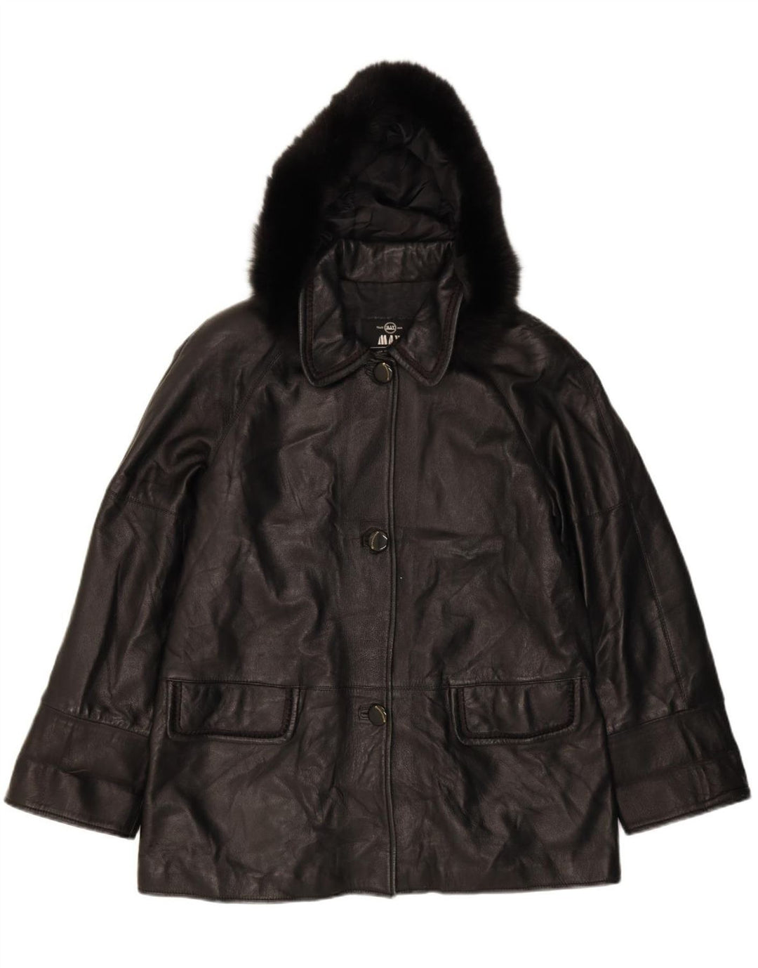 MAX Womens Hooded Leather Jacket UK 18 XL Black Leather