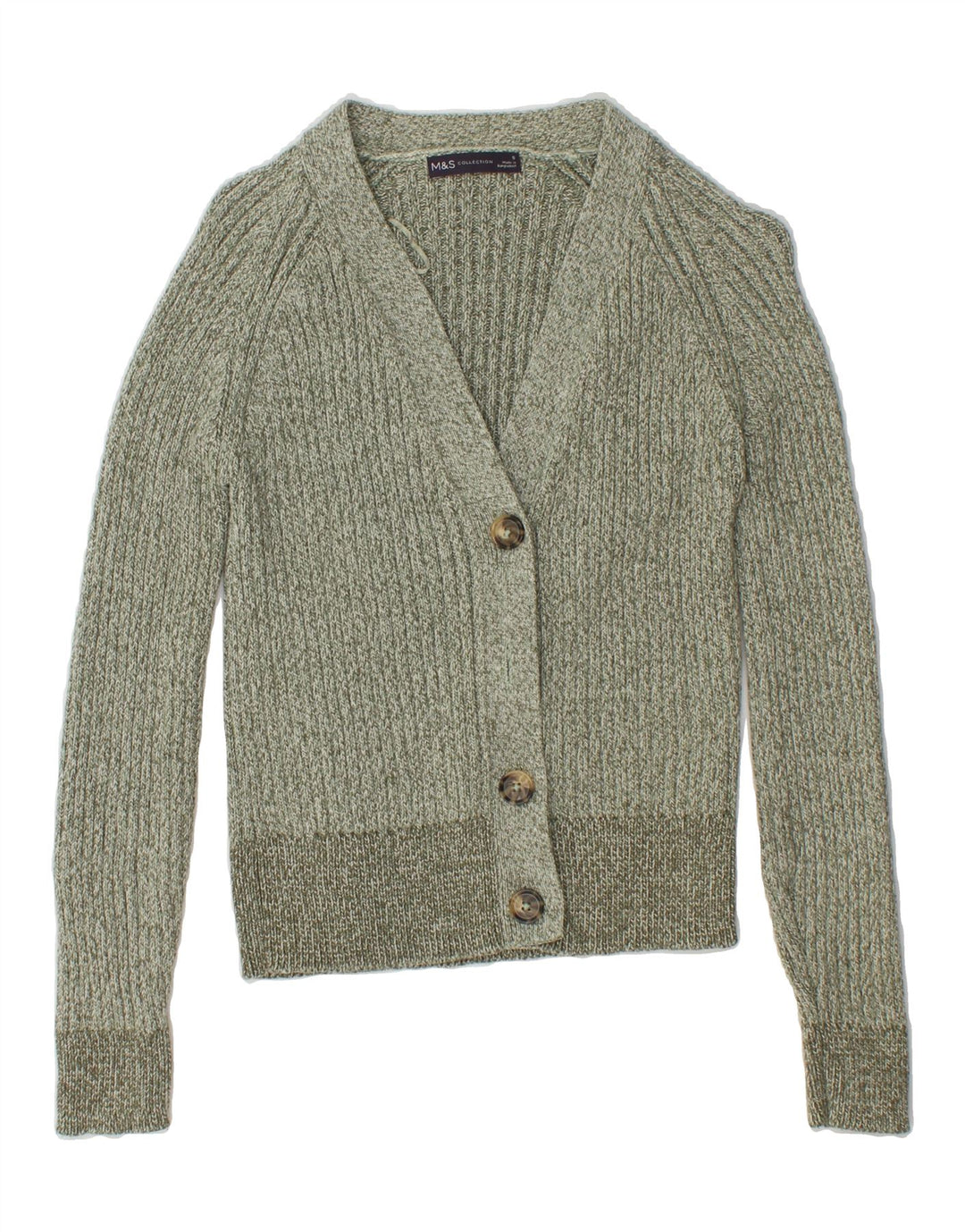 MARKS & SPENCER Womens Cardigan Sweater UK 10 Small Green Cotton Vintage Marks & Spencer and Second-Hand Marks & Spencer from Messina Hembry 