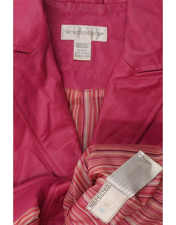 Worthington Womens 2 Button Leather Blazer Jacket UK 12 Medium Pink Leather