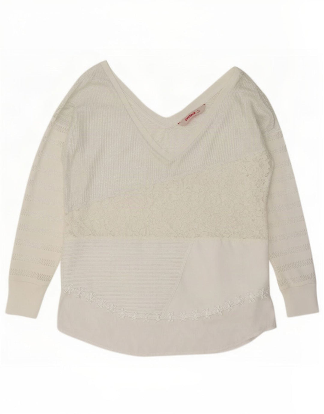 Desigual Womens Long Sleeve Blouse Top UK 14 Medium White Floral Polyester