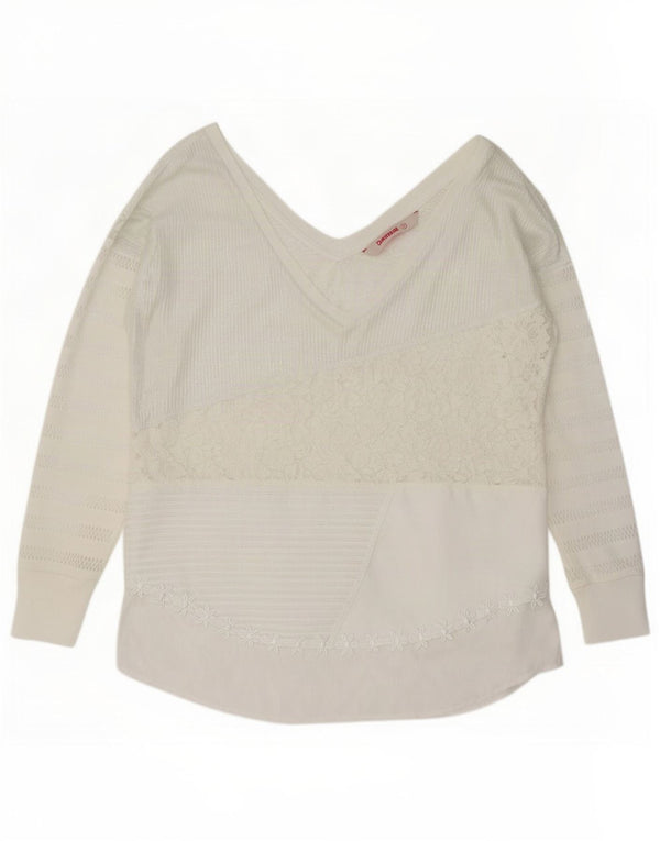 Desigual Womens Long Sleeve Blouse Top UK 14 Medium White Floral Polyester