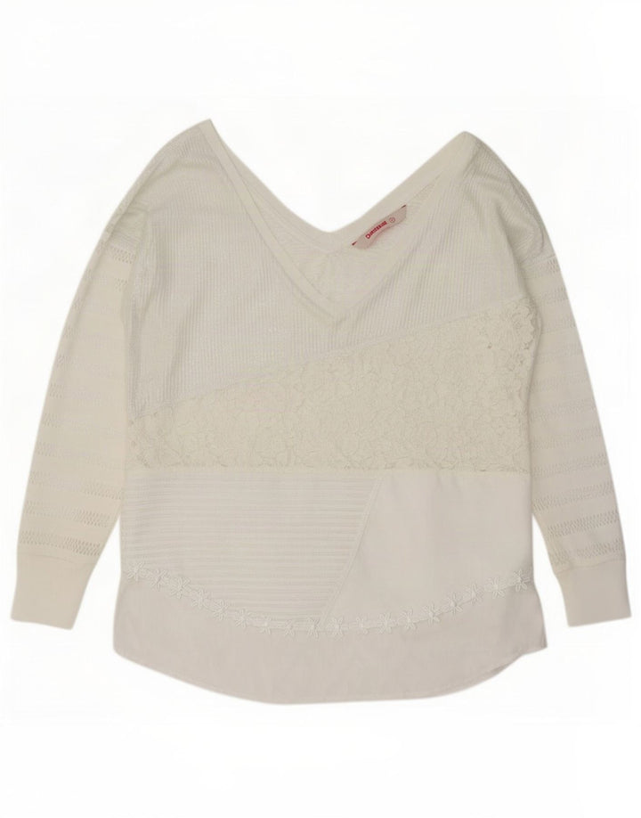 Desigual Womens Long Sleeve Blouse Top UK 14 Medium White Floral Polyester
