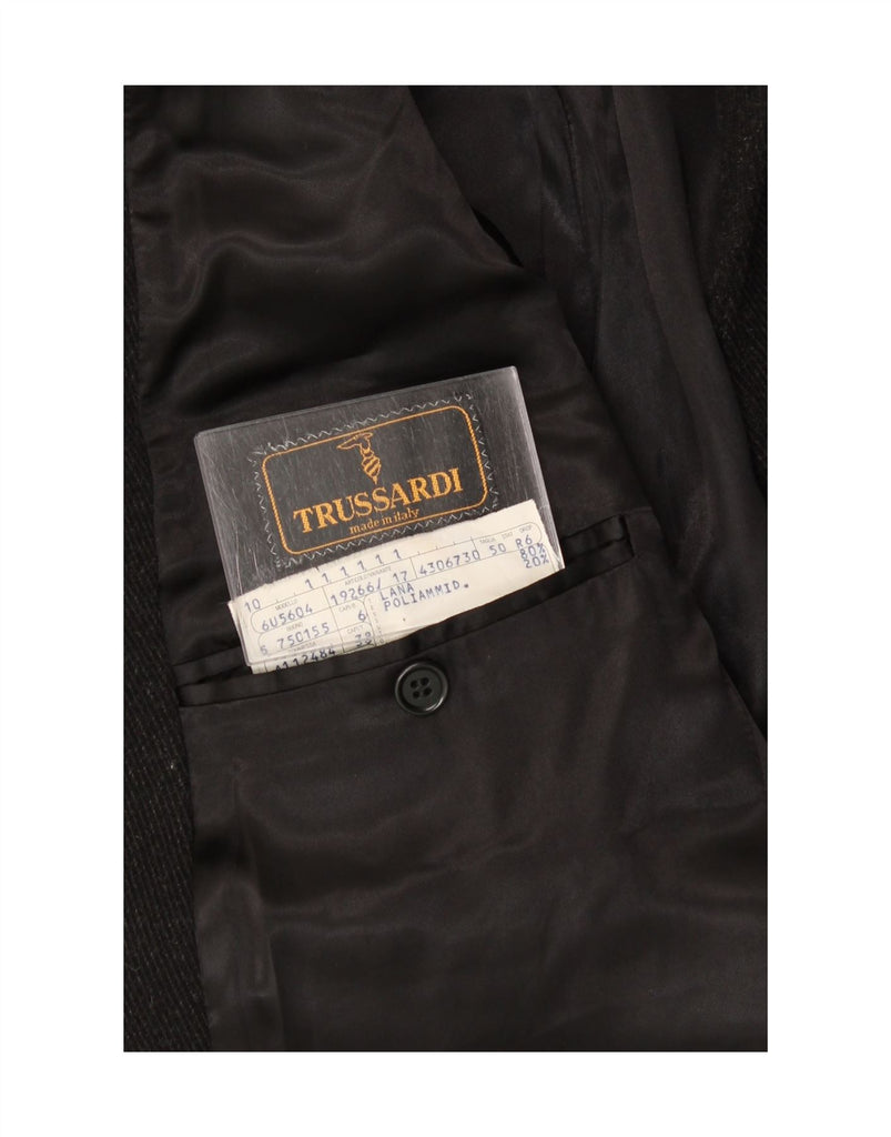 TRUSSARDI Mens Overcoat IT 50 Large Grey Wool Vintage Trussardi and Second-Hand Trussardi from Messina Hembry 