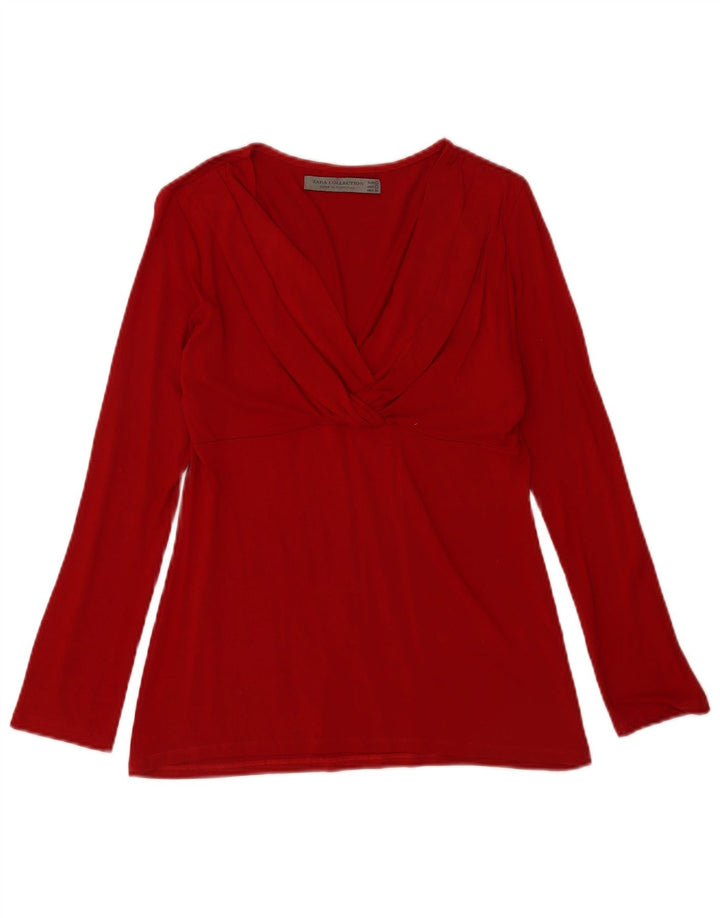 Zara Womens Long Sleeve Blouse Top UK 14 Large Red Viscose