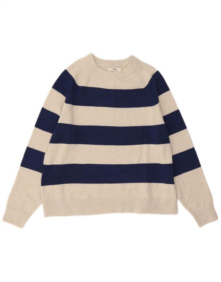 Marks & Spencer Womens Crew Neck Jumper Sweater UK 14 Medium Blue Striped