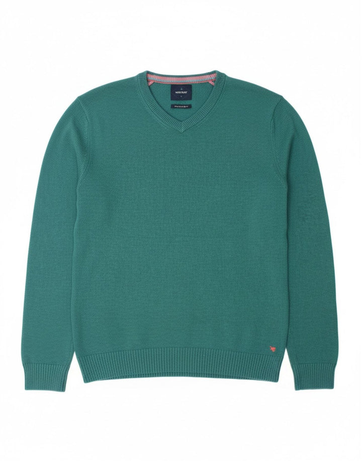 WHITE STUFF Mens V-Neck Jumper Sweater Medium Turquoise Cotton