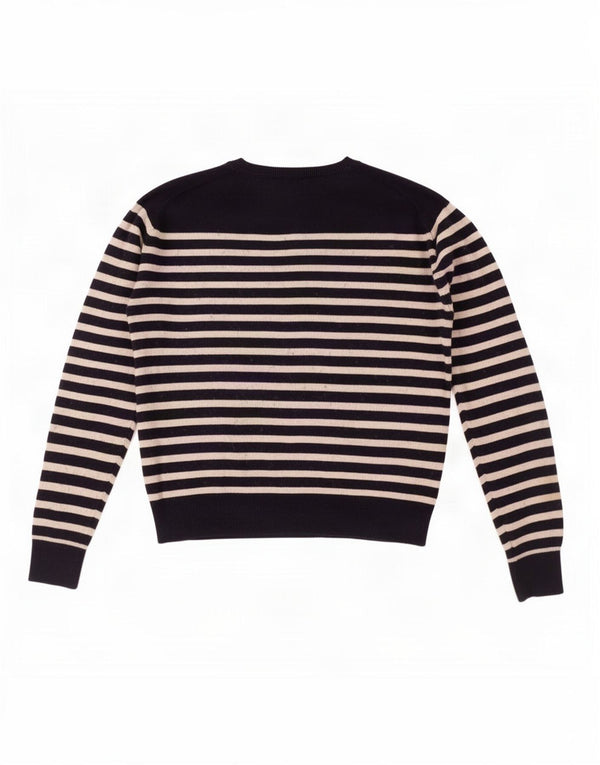 Zara Womens Crop Boat Neck Jumper Sweater UK 14 Medium Navy Blue Striped