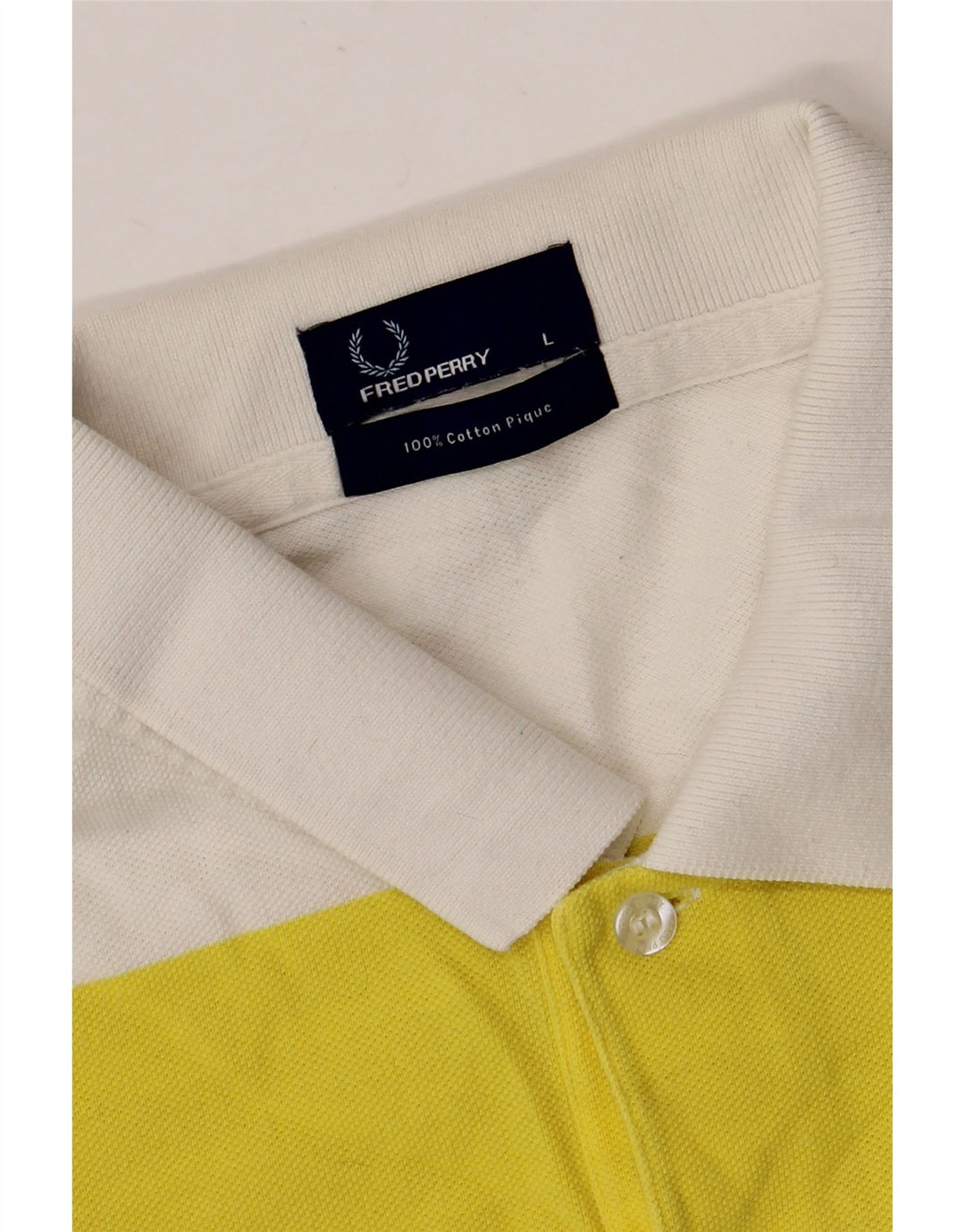 Fred Perry Mens Polo Shirt Large Yellow Striped Cotton