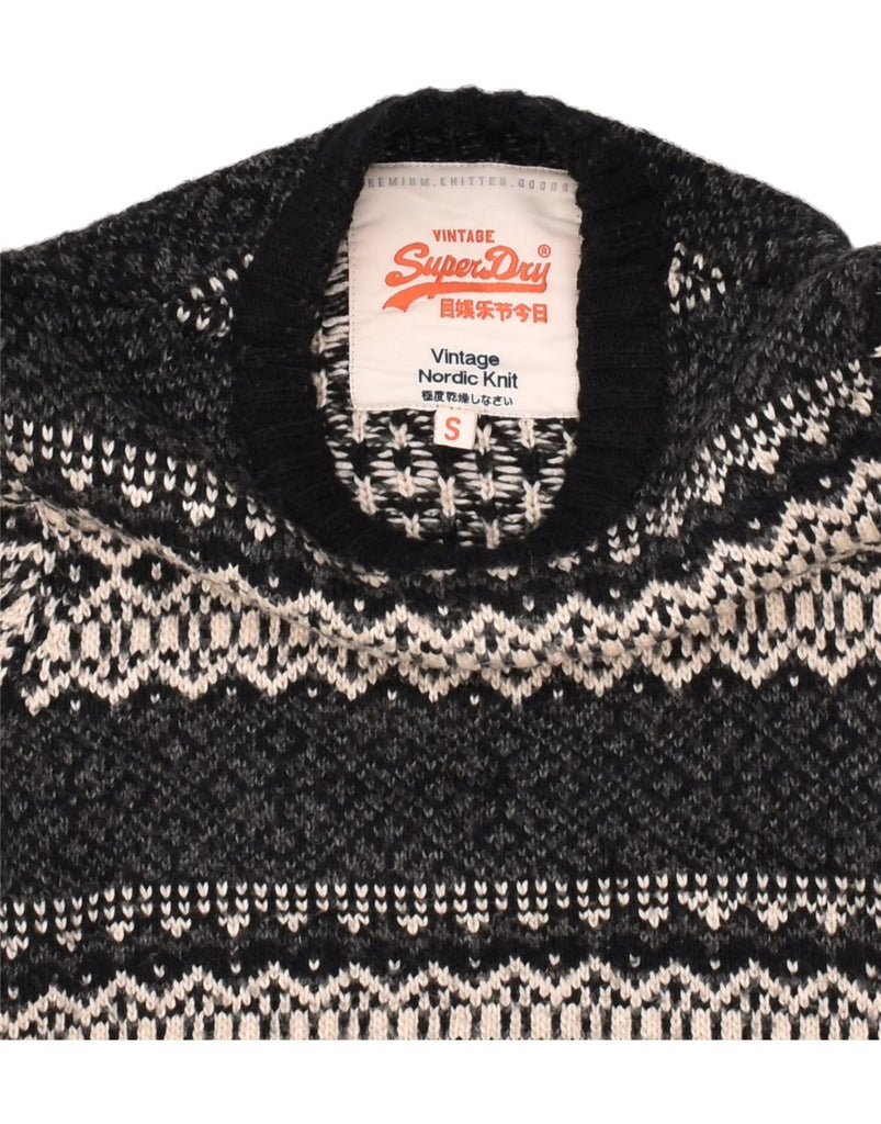 SUPERDRY Mens Crew Neck Jumper Sweater Small Grey Fair Isle Acrylic | Vintage Superdry | Thrift | Second-Hand Superdry | Used Clothing | Messina Hembry 