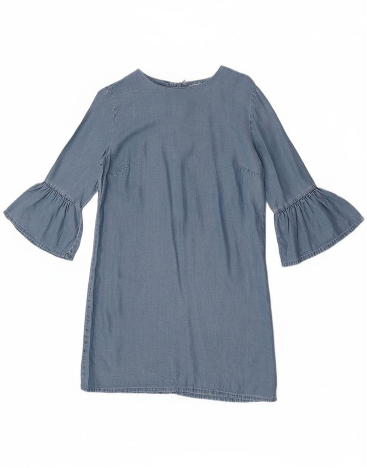 Zara Womens 3/4 Sleeve Shift Dress UK 10 Small Blue Lyocell