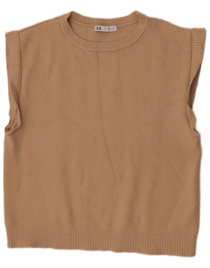 Zara Womens Vest Tank Top UK 14 Medium Beige Viscose