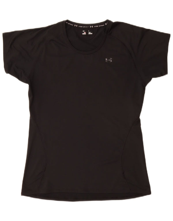 UNDER ARMOUR Womens Heat Gear T-Shirt Top UK 14 Medium Black Polyester