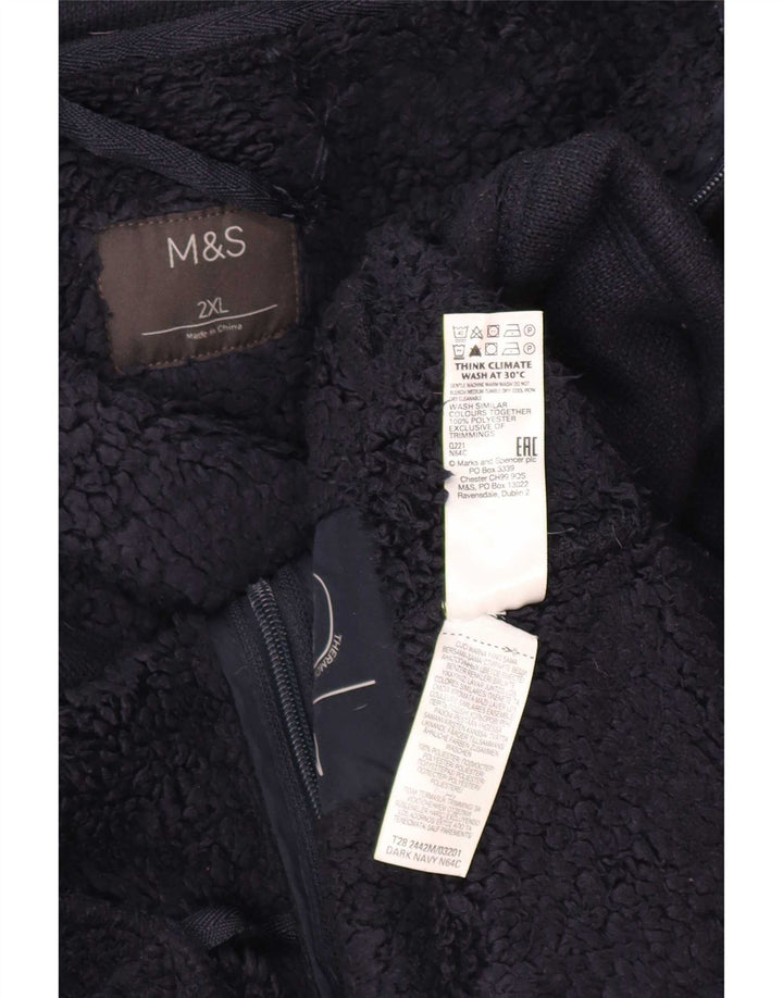 Marks & Spencer Mens Sherpa Tracksuit Top Jacket 2XL Navy Blue Polyester