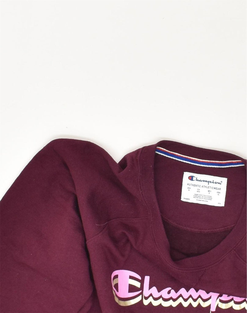 CHAMPION Mens Graphic Sweatshirt Jumper Medium Maroon Cotton | Vintage Champion | Thrift | Second-Hand Champion | Used Clothing | Messina Hembry 