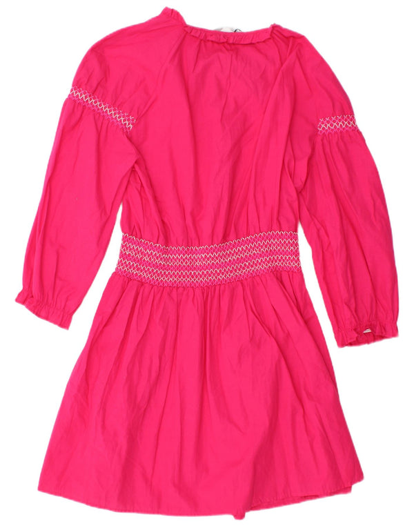Zara Womens Long Sleeve Empire Dress UK 14 Large Pink Cotton