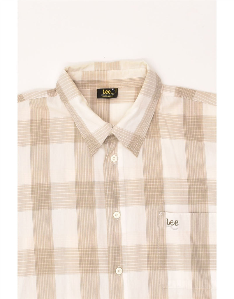 LEE Mens Premium Short Sleeve Shirt XL Beige Check Cotton | Vintage Lee | Thrift | Second-Hand Lee | Used Clothing | Messina Hembry 